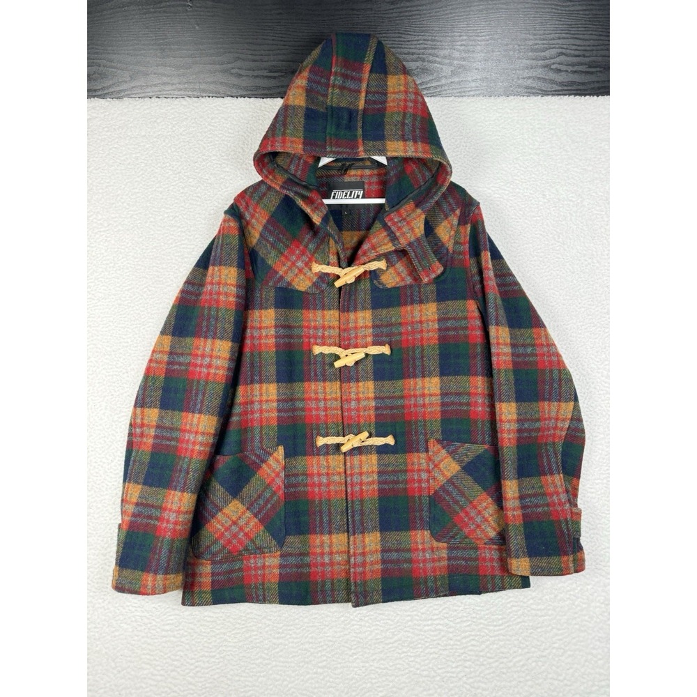 Vintage FIDELITY Wool Plaid Toggle Jacket Hooded - Men's Large